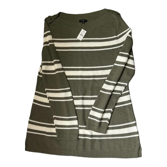 NWT Talbots Women's Green Striped Basket Weave Sweater Size Petite Medium - Picture 2 of 6